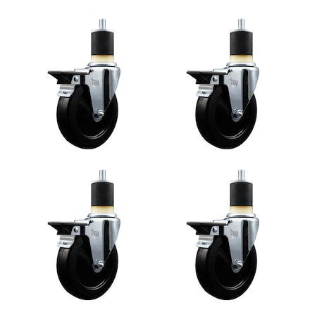 Service Caster 5'' Soft Rubber Swivel 1-7/8'' Expanding Stem Caster Set with Brake, 4PK SCC-EX20S514-SRS-PLB-178-4